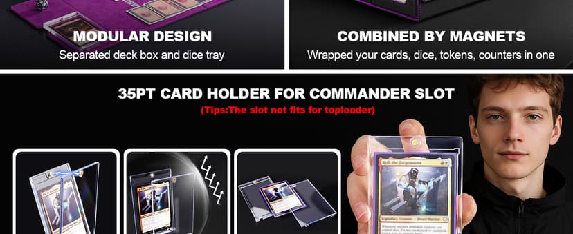 Card Deck Box for MTG with Commander Display, 5 in 1 Trading Card Storage Box Fits 400+ Double-sleeved Cards, Removable Deck Case for TCG/Sports Cards with Dice Tray, 4 Magnetic Card Holders(Colorful)