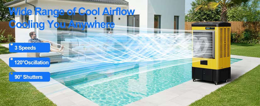 4800CFM Swamp Cooler,42IN Evaporative Air Cooler with Continuous Auto Fill,10.6-Gal Water Tank,3 Ice Packs,Portable Evaporative Cooler for Outdoor Patio Garage Commercial Industrial Use