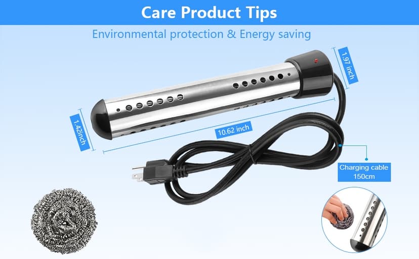 2000W Immersion Water Heater Electric, Portable Bucket Heater with 304 S S, Submersible Bathtub Pool Heater with LCD Thermometer Heats up to 5 Gallons of Water in Minutes