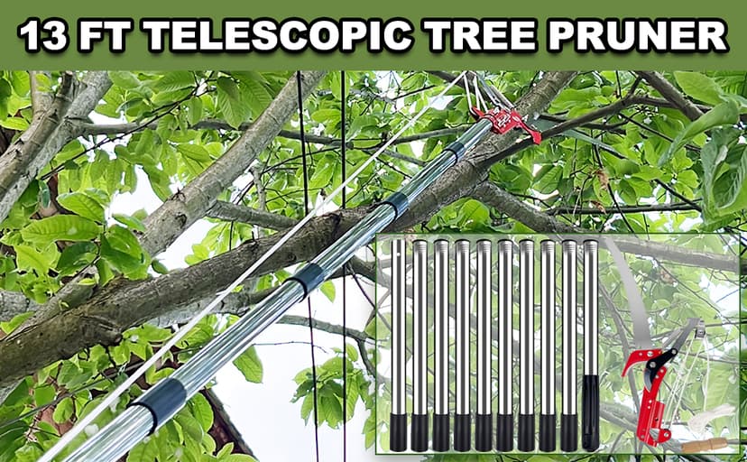 13ft Pole Saws for Tree Trimming, Lightweight Stainless Steel Tree Trimmers Long Handle Pruner, Tree Pruner Extendable, Manual Pole Cutter for Yard Garden Patios Trees Branches Cutting
