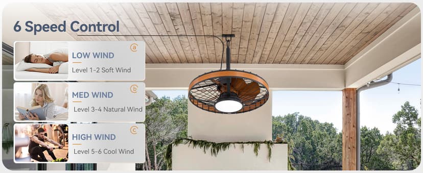 LEDIARY Outdoor Ceiling Fans with Lights, IP65 Waterproof Gazebo Fan with Hanging Hook,6 Speeds, 3CCT, 20 Inch Wet Rated Plug in Ceiling Fan for Patios,Porch, Pergola,Canopy