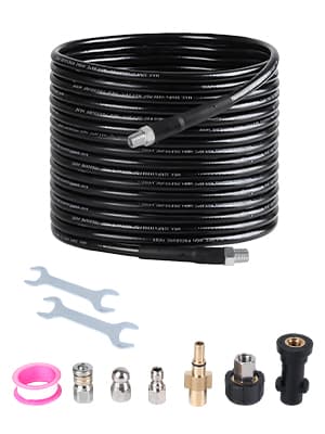Sewer Jetter Kit for Pressure Washer, 50 FT 5800 PSI Drain Cleaner Hose with Universal M22-14mm and 1/4" Connector, 2 Sewer Jetting Nozzles, High Pressure Washer Hose for Karcher Bosch