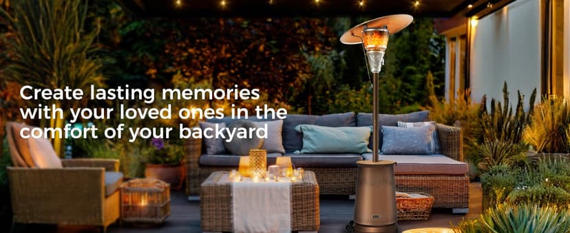 50,000 BTU Patio Heater for Outdoor Use With Adjustable Heat Focusing Top, Propane Patio Heater with Wheels, Stainless Steel Burner for Porch Garden Commercial Residential, Dark Brown