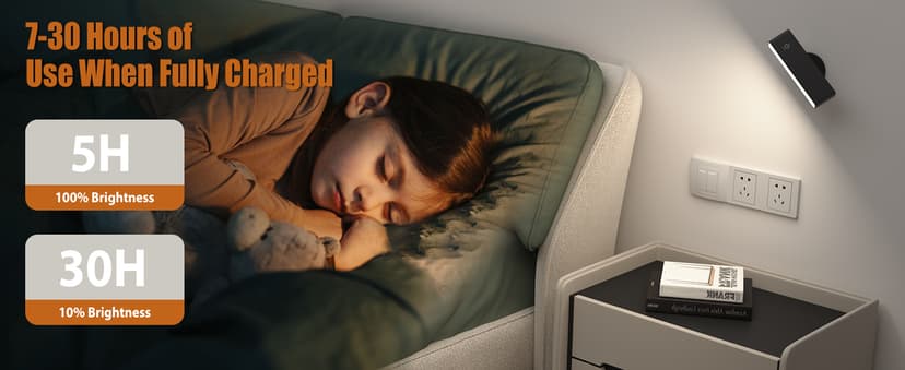 Honalia Adhesive Wall Lights for Bedroom 2 Pack, Rechargeable Wall Lights with Magnetic & Dimmable, 360 Rotation Cordless Wall Sconce, Peel and Stick Lights for Wall Bedside, Reading