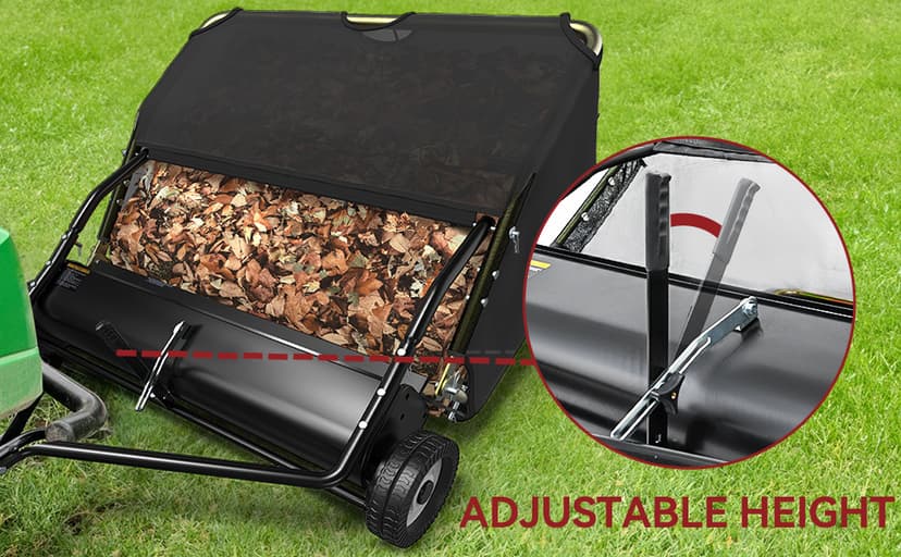 YITAMOTOR 42" Tow Behind Lawn Sweeper Leaf Collector Pull Behind Grass Sweeper Large Hopper Black
