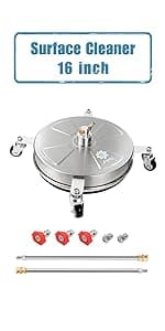 janz 14" Pressure Washer Surface Cleaner with 4 Wheels, Stainless Steel Housing, 1/4" Quick Plug, 2 Extension Wands, 2 Replacement Nozzles and 3 Spray Nozzles, 4000 PSI