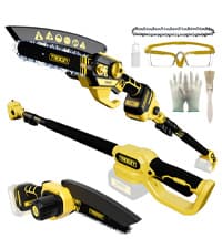 Cordless Pole Saw, 8-INCH 2-IN-1 Chainsaw with 21V 4.0Ah Battery Powered, Electric Tree Trimmer with 9FT Telescopic Pole, 180°Angle for Tree Branches Pruning & Wood Cutting, Battery Included
