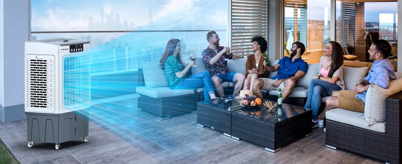 Evaporative Cooler, VAGKRI 2100CFM Air Cooler, 120°Oscillation Swamp Cooler with Remote Control, 24H Timer, 3 Wind Speeds for Outdoor Indoor Use,8 Gallon