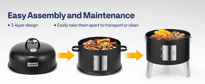 VIVOHOME 3-in-1 Vertical Charcoal Smoker, BBQ Smoker Grill with Built-in Thermometer, Air Vent, and 2 Access Doors, Idea for Parties, Backyard, Barbecues