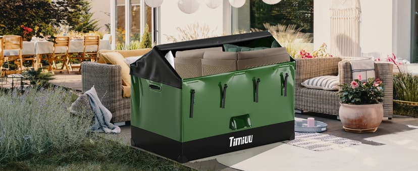 XXL 310 Gallon Extra Large Deck Box, Waterproof Outdoor Storage Box with Taller Side Panels for Patio Furniture Cushions, Pools and Garden Tools Green & Black