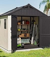 Patiowell 82 Gallon Resin Deck Box, Waterproof Large Wood Look Storage Box for Patio Furniture, Pool Accessories, Garden Tools and Sports Equipment, Lockable, Grey