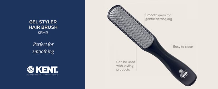 KENT KFM3 Gel Styling Hair Brush for Men, 9 Row Men's Hair Brush with Ionic Anti Static Bristles, Detangling and Smoothing Short to Medium Length Hair