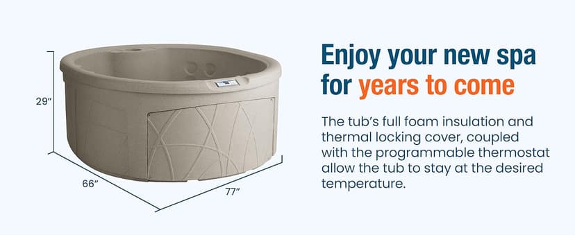 LifeSmart 4-Person Hot Tub, Outdoor Spa with Cover and LED Lights, Circular, Beige - Above-Ground Spa Machine with Accessories for Home and Personal Relaxation