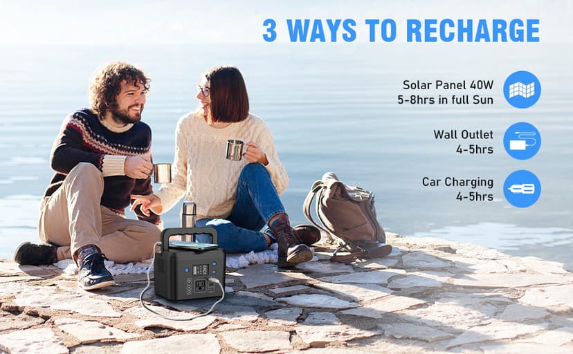 200W Portable Power Station, Powkey 120Wh/33,000mAh Power Bank with AC Outlet, 110V 6 Outputs Solar Generator External Battery Pack with LED Light for Home Use and Outdoor Camping