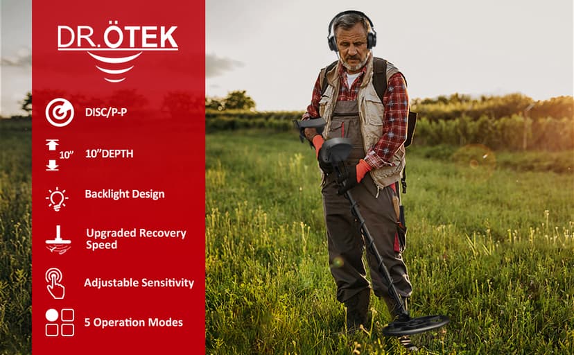 DR.ÖTEK Metal Detector for Adults Professional, Pinpoint Metal Detector Waterproof Gold and Silver, Higher Accuracy, Bigger LCD Display, Strong Memory Mode, 10" IP68 Coil, New Advanced DSP Chip