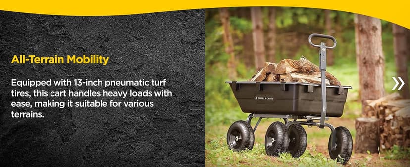 Gorilla Carts Heavy Duty Poly Utility Dump Wagon Garden Cart w/Pneumatic Tires, 6 Cu Ft - 1200 lb Capacity Outdoor Wheelbarrow for Yard, Landscaping & Gardening, Lawn Tractor or ATV Towable