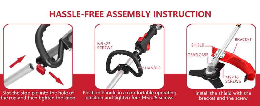 PowerSmart 4 Cycle 37cc Weed Wacker Gas Powered, 3 in 1 Detachable Straight Shaft Multipurpose Trimmer with 16" Cutting Path, 10" Brush Cutter Blade, Edger Lawn Tool for Yard, Garden