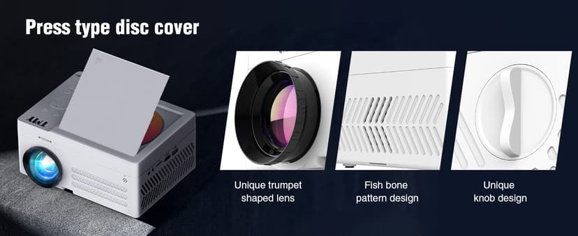 TMY Bluetooth Projector with DVD Player Built in, 1080P Mini Projector, Portable DVD Projector for Outdoor Movies, Compatible with Smartphone/PC/TV Stick/HDMI/USB/TF