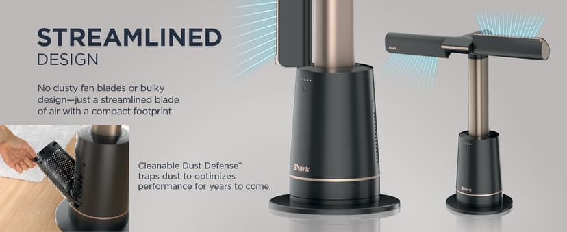 Shark TurboBlade Fan—Ultra-powerful bladeless tower fan, pivots, twists, oscillates 180°, accelerates air up to 80 ft., 10 noise levels + 10 speeds for air circulation, easy to clean, dove, TF202SWH