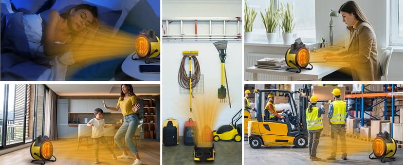 Buyplus Outdoor Heaters for Patio - 1500W Portable Garage Heater with 90°Adjustable Angle, Overheat Protection & 2S Fast Heating, Electric Space Heater for Patio, Garage, Bedroom, Office (Yellow)