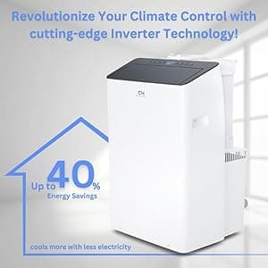 Cooper&Hunter 14,000 BTU (12,000 BTU SACC) Inverter Portable Air Conditioner with Heat Pump with Dual Hose, Dehumidifier, and Fan For Areas Up To 550 Sq. Ft, with Remote Control & Window Kit