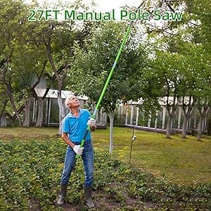 27FT Manual Pole Saw, Tree Branch Trimmer with 8-Section Fiberglass Handle, Sharp Steel Blade and Scissors, Lightweight Extendable Design for High Branch Trimming, Ideal for Palms and Shrubs