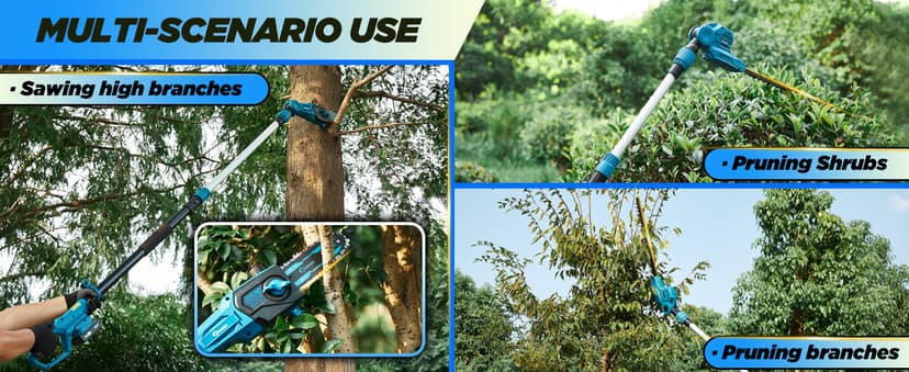 Saker Pole Saw and Pole Hedge Trimmer for Tree Trimming,66.9-98.4Inch Electric Pole Saw and Hedge Trimmer with Extension Pole,Cordless Electric Trimming Tools with Pole and 2.0Ah Battery & Charger