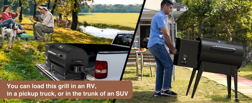 KingChii Portable Electric Wood Pellet Grill & Smoker with Foldable Legs, 456 SQ.IN Grill Capacity, with PID Temperature Control (180-425°F) for Backyard Camping Bake and Roast, Black with Cover