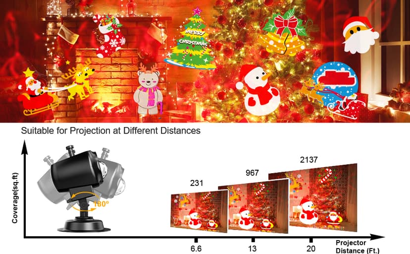 8-Pattern Christmas Projector Lights Outdoor 2-in-1, Holiday Projector Lights Outdoor 26 Effects (Projection Card + 3D Ocean Wave) with Timer, Christmas Decorations Lighting for Outside Party Decor