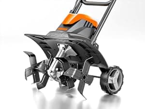 Alloyman 10-Amp Electric Tiller Cultivator, 14 Inch Tilling Width 8.7-Inch Corded Tiller with Foldable Handle, Adjustable Wheels Rototiller for Garden Lawn Yard Soil Cultivation