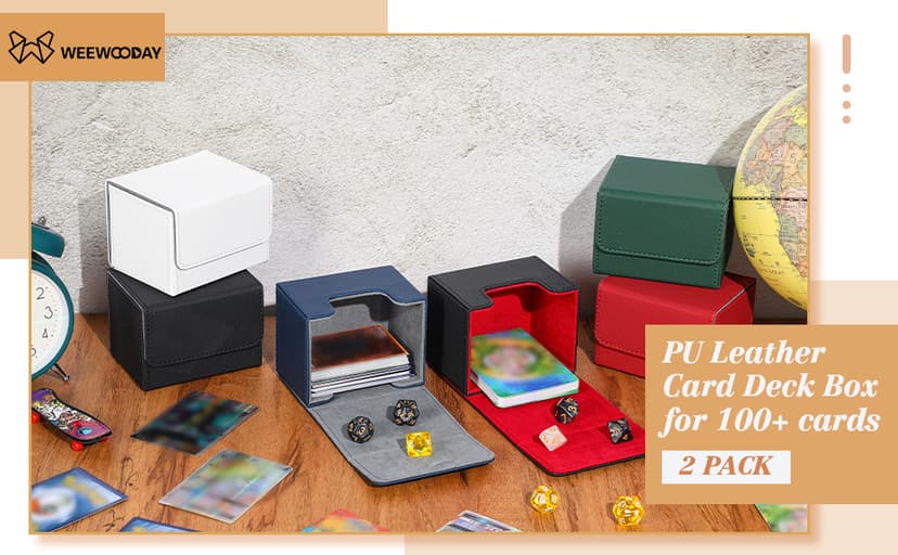 Weewooday 2 Boxes Leather Deck Card Boxes Large Size Fit 100 Plus Sleeved Cards Deck Game for Collectible Playing Compatible with Mtg Tcg(Vertical,White, Black)