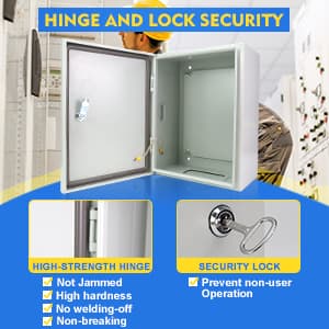 Outdoor Electrical Box, Steel Junction Box 16 x 12 x 8'', NEMA 4X Electrical Enclosure Box IP66 Waterproof & Dustproof, Universal Electrical Project Box with Lock & Mounting Plate