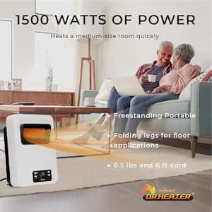 Dr. Infrared Heater Ecoheat Wall Hung or Wall Mounted Electric Space Heater, Dual System with Infrared and Fan Forced, Remote Control, 1500W, White