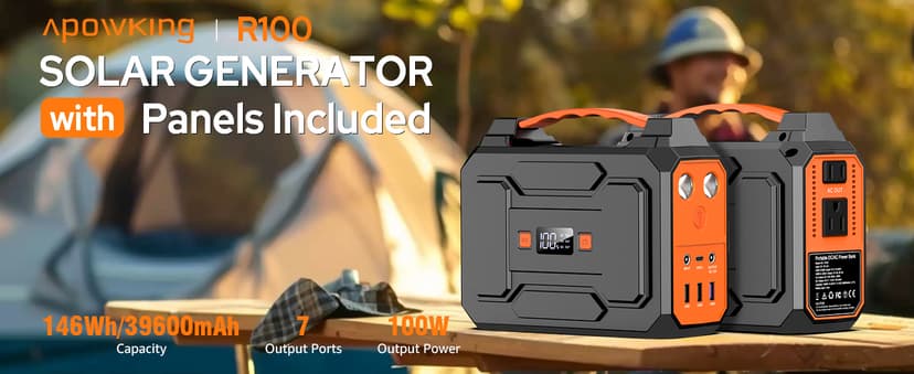 Solar Powered Generator 200W Peak/100W Rated, Portable Solar Generator Power Station with Solar Panels 40W Included, 146Wh Solar Power Bank with AC Outlet 110V for Home Use Camping Outdoor Adventure