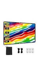 Projector Screen and Stand, Towond 120 inch Portable Projector Screen Indoor Outdoor Movie Screen 16:9 4K HD Wrinkle-Free Lightweight Projection Screen with Carry Bag for Backyard Movie Night