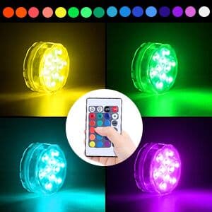 Submersible LED Lights Remote Control Battery Powered, RGB Multi Color Changing Waterproof Light for Pool, Vase Base, Spa, Aquarium, Pond, Hot Tub, Decoration, Party, 2-Pack