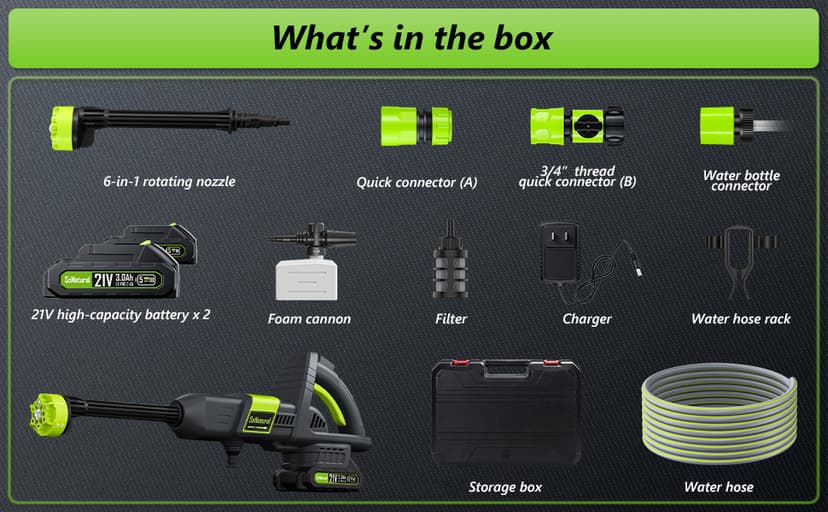 Cordless Pressure Washer, 1070PSI Portable Power Washer with 2 x 3.0Ah Battery, 6-in-1 Nozzle, 3 Speed Adjustment LCD Touch Screen, Handheld High-Pressure Electric Washer for Car/Fence/Floor/Patio