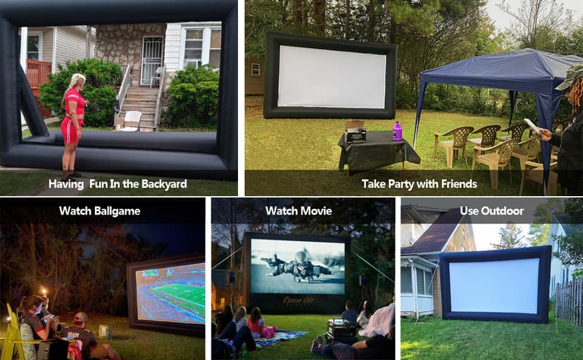 20 feet Inflatable Portable Projector Movie Screen - Huge Air-Blown Cinema Projection Screen Package with Rope, Blower,Tent Stakes - Front & Rear Projection,for Outdoor Party Backyard Pool Fun