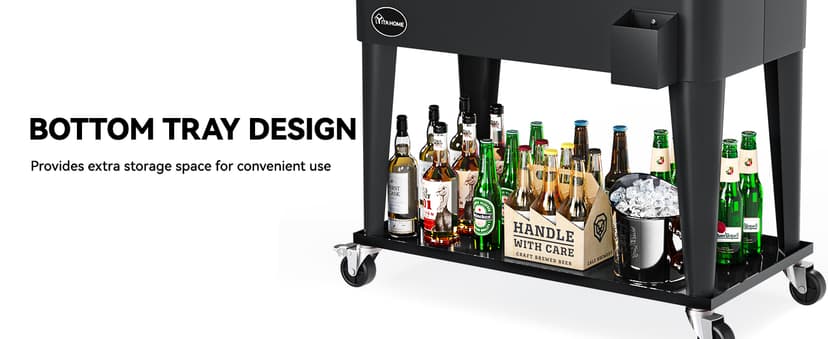 YITAHOME 80 Quart Patio Cooler Cart with Bottle Opener Drainage, Portable Rolling Beverage Cart for Pool Deck Party Cookouts