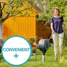 GARDENA (18614-80) 66' x 1/2" Automatic Retractable Garden Hose Reel on Metal Spike, 66' Outside Garden Hose Length, with 360° Rotation to Reach All Areas of Your Yard