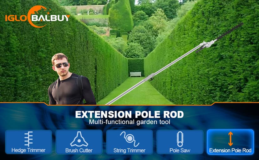 Iglobalbuy 52cc 2-Stroke 5 in 1 Garden Hedge Trimmer Combo, Gas Powered Long Reach Pole Saw Grass String Trimmer Brush Tree Cutter Pruner Weed Eater Multi Functional Garden Trimming Tools