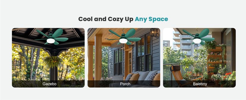 Solar Ceiling Fan Light with Battery, 20" Outdoor Ceiling Fans with Adjustable Thermostat & 2pcs 15W Bifacial Solar Panels, Solar Powered Fan for Gazebo, Chicken Coop, RV (Green)