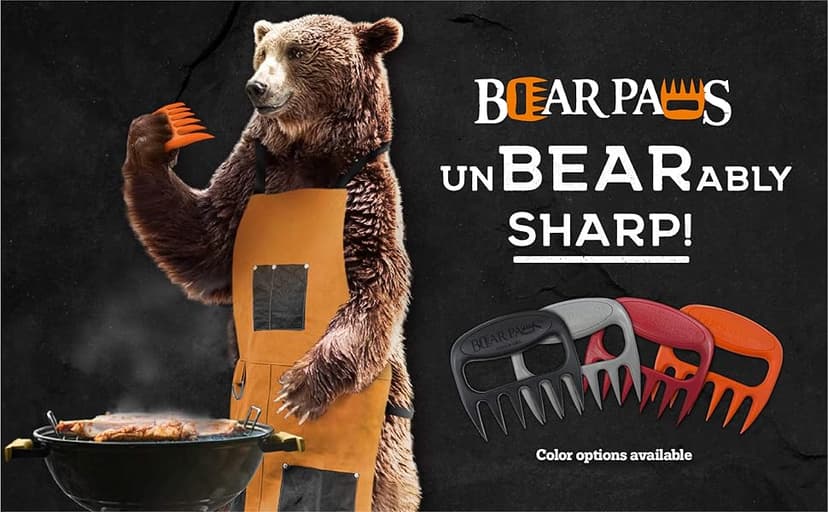 Bear Paws Meat Claws - The Original Meat Shredder Claws, USA Made - Easily Lift, Shred, Pull and Serve Meats - Ultra-Sharp, Ideal Meat Claws for Shredding Pulled Pork, Chicken, Beef, Turkey - Orange