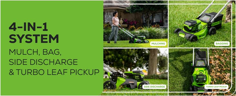 Greenworks 60V 21” Cordless (Push) Lawn Mower (LED Lights + Aluminum Handles), 5.0Ah Battery and Rapid Charger