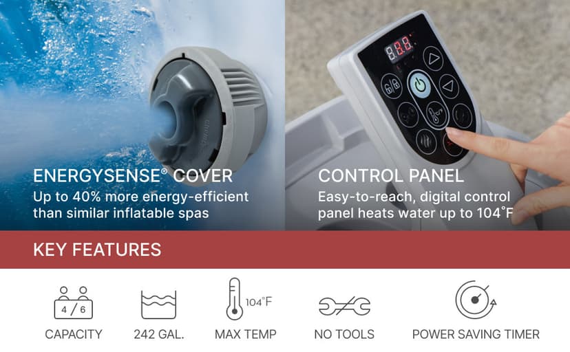 Bestway Coleman Palm Springs 4 to 6 Person EnergySense Smart AirJet Plus Inflatable Hot Tub Outdoor Spa with 140 AirJets and Insulated Cover