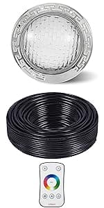 HQUA PN01DC 120V AC Remote Control LED RGBW Color Change Inground Pool Light, 10 Inch 50W with 100 Feet Cord, UL Listed Transformer Included, Fit for 10" Large Wet Niches.