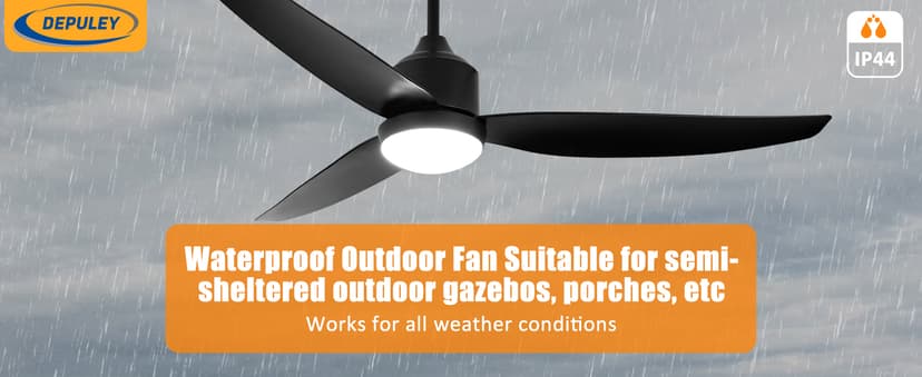 Depuley Outdoor Ceiling Fan with Light: 52 Inch Gazebo Fan Outdoor Hanging - Plug in Ceiling Fan for Patio Waterproof - Dimmable Ceiling Fan Remote App Control Black