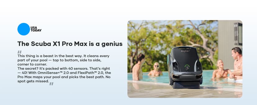 Aiper Scuba X1 Pro Max All-in-One Pool Cleaning Robot with Caddy, Pool Mapping, Adaptive Path, 8500 GPH Power, Double Filtration, Smart Surface Parking, Pool Vacuum for All Inground Pools