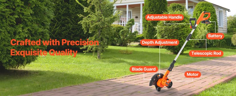 VEVOR Lawn Edger, 9-inch Large Blade, 20 V Battery Powered Cordless Edger Lawn Tool with 3-Position Blade Depth, Adjustable Handle, with Battery and Charger, for Lawns, Driveways, and Sidewalk Edges