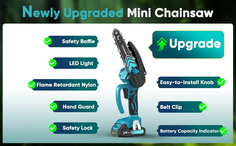 Mini Chain saw, 6-Inch Chain Saw, 2 Pack 2000mAh Batteries, 【Seniors Friendly】Portable Handheld Chainsaw, Mini Chainsaw Cordless for Wood Cutting Tree Trimming DIY Projects Gardening Camping